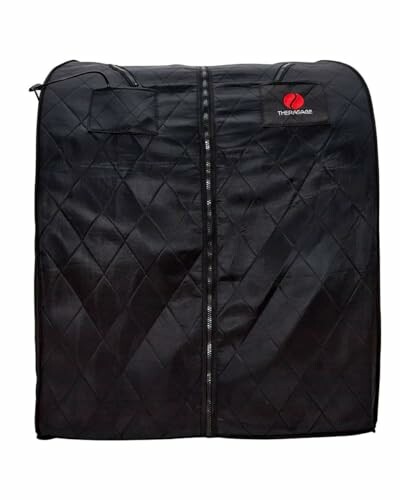 Black quilted suit cover bag with zipper.
