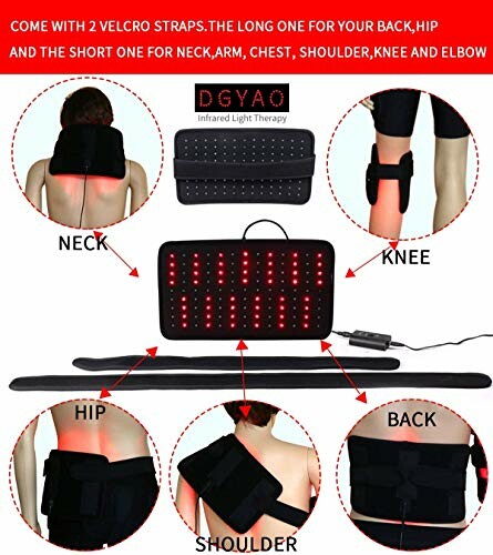 Infrared light therapy device with velcro straps for neck, knee, hip, and back.