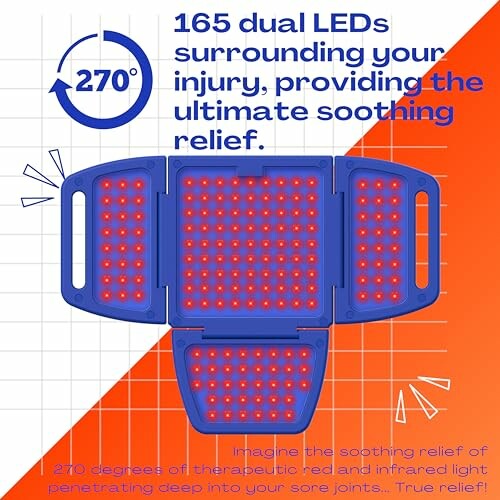LED therapy device with 165 dual LEDs for soothing relief.