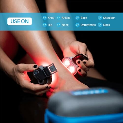 Person using red light therapy device on ankle