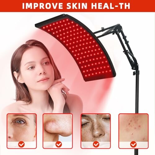 Woman using red light therapy device for skin improvement